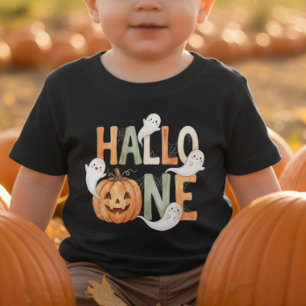 Camiseta Para Bebê Hallo-one 1º Aniversário Bebê Abóbora e Fantasmas