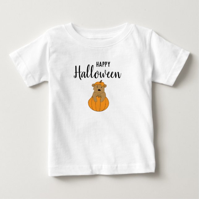 Camiseta Para Bebê Halloween Bear Pumpkin Kid (Frente)