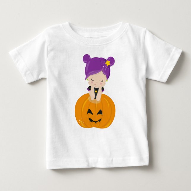 Camiseta Para Bebê Halloween, Bruxa, Abóbora, Boo, Truque Ou Tratamen (Frente)