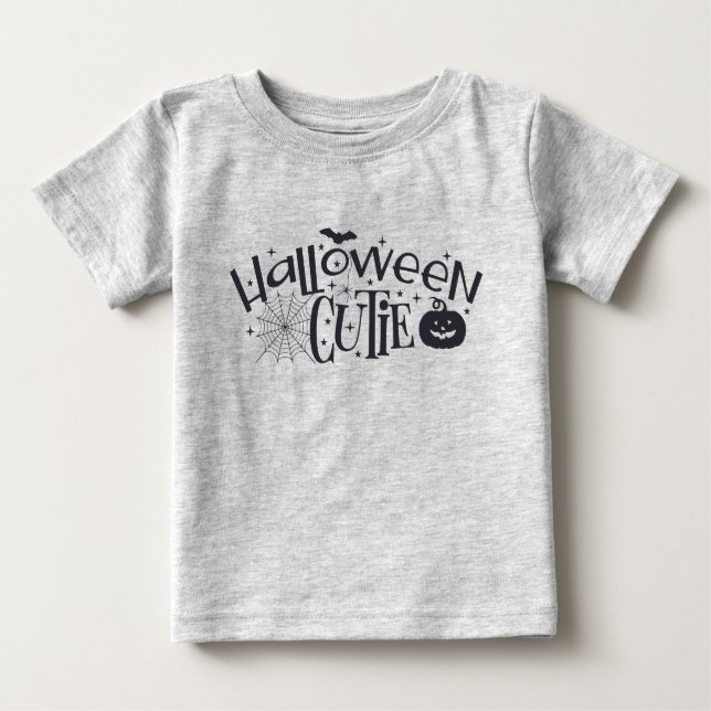 Camiseta Para Bebê Halloween Cutie - Silhouette Preta (Frente)