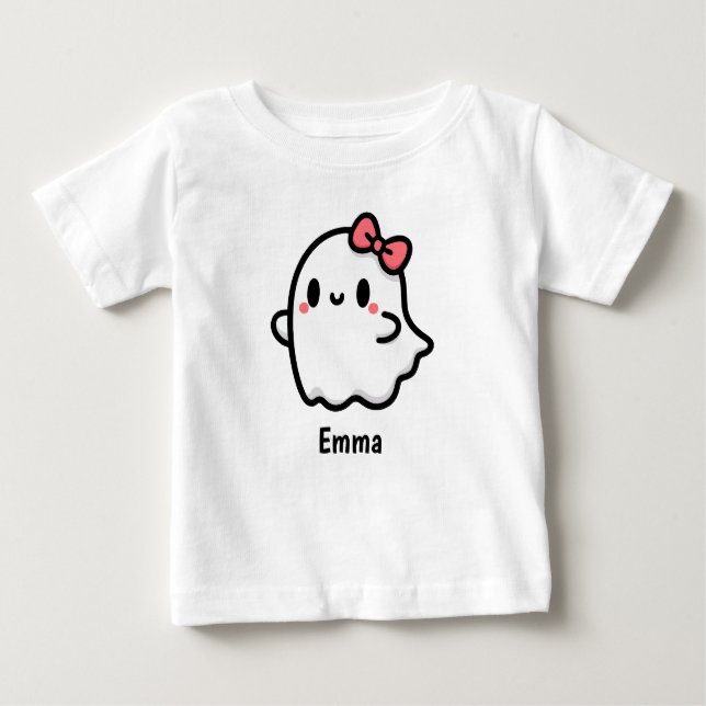 Camiseta Para Bebê Halloween de Nome Personalizado do Fantasma de Cub (Frente)