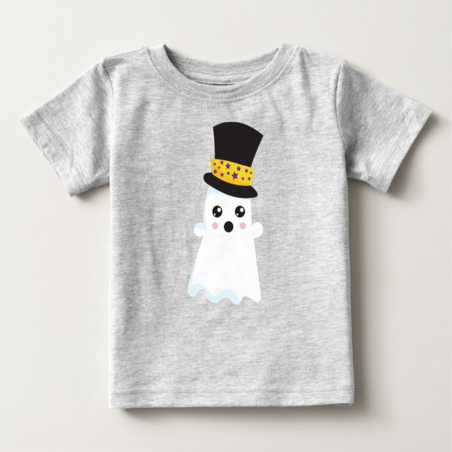 Camiseta Para Bebê Halloween, Fantasma, Chapéu, Boo, Truque Ou Tratam (Frente)