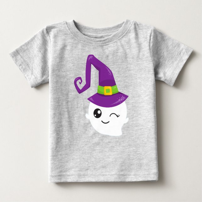 Camiseta Para Bebê Halloween, Fantasma, Chapéu De Bruxas, Truque Ou T (Frente)
