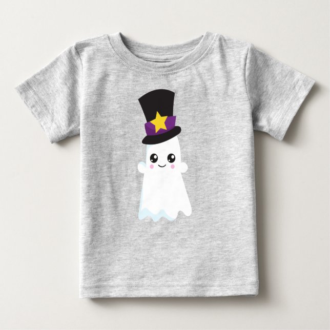 Camiseta Para Bebê Halloween, Fantasma, Chapéu, Truque Ou Tratar, Boo (Frente)