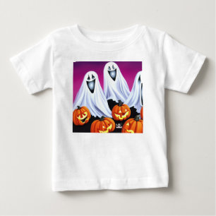 Camiseta Para Bebê Halloween Fantasmas e Pumpkins