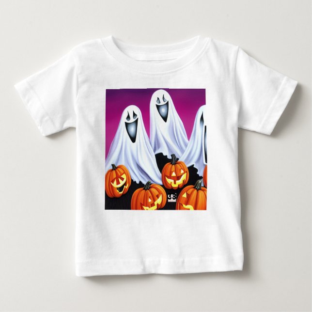Camiseta Para Bebê Halloween Fantasmas e Pumpkins (Frente)