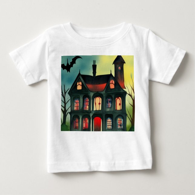 Camiseta Para Bebê Halloween Haunted House (Frente)