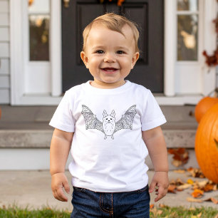 Camiseta Para Bebê Halloween, Linha Mínima de Arte, Bat Animal Bat Fl