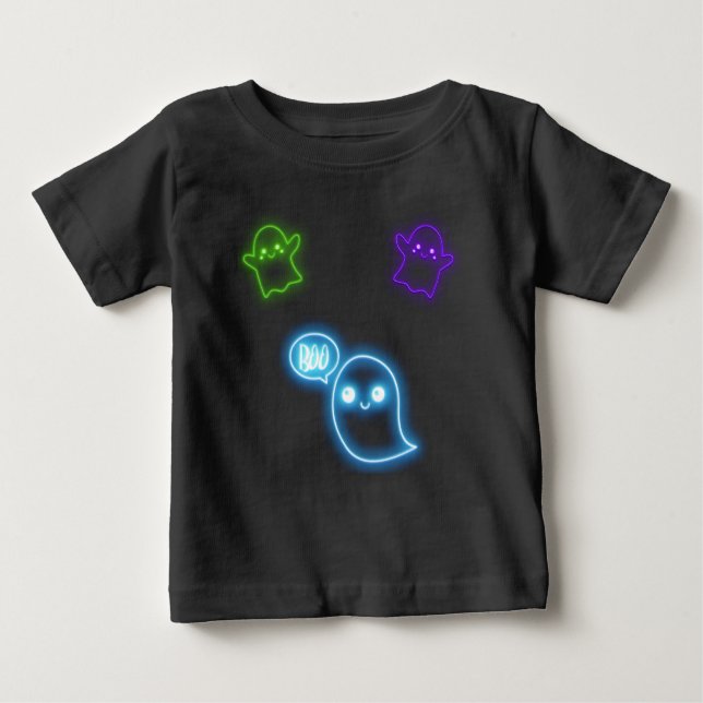 Camiseta Para Bebê Halloween Neon Ghosts (Frente)
