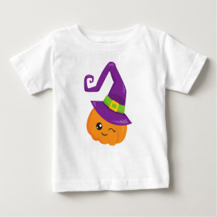 Camiseta Para Bebê Halloween, Pumpkin, Chapéu De Bruxas, Truque Ou Tr