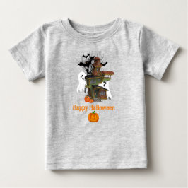 Camiseta Para Bebê Halloween Spooky House Ghost e Pumpkins Baby