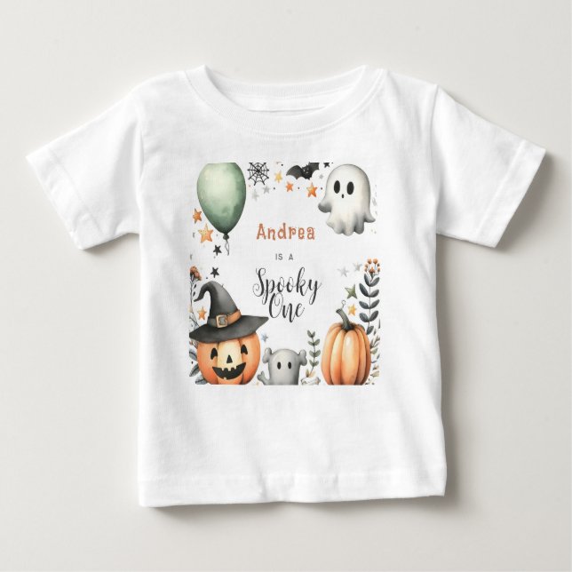 Camiseta Para Bebê Halloween Spooky primeiro (Frente)