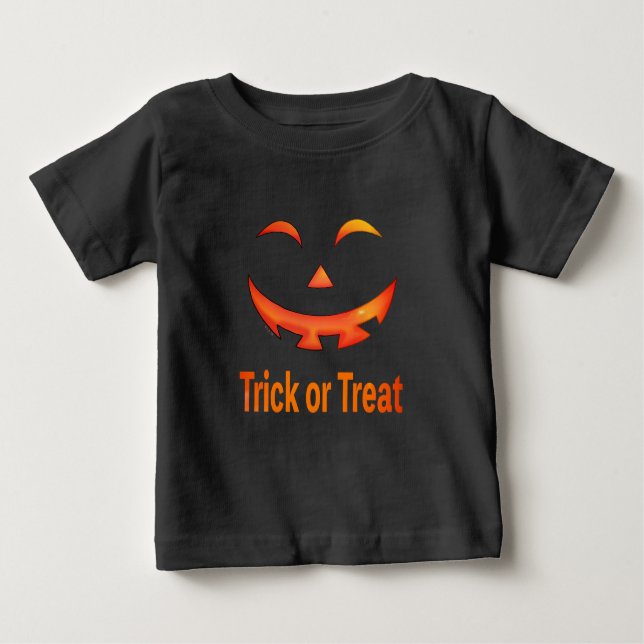 Camiseta Para Bebê Halloween Trick or Treat Pumpkin Face (Frente)