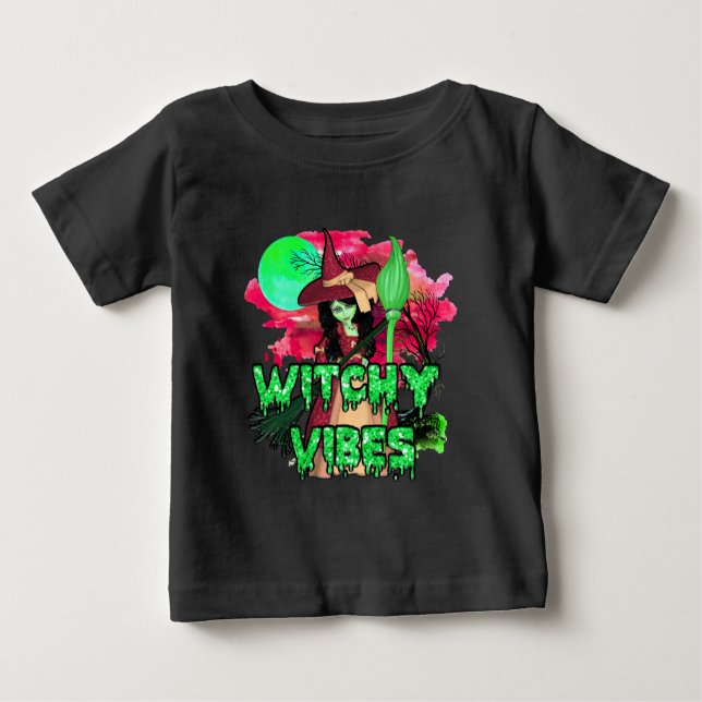Camiseta Para Bebê Halloween Witchy Vibes (Frente)