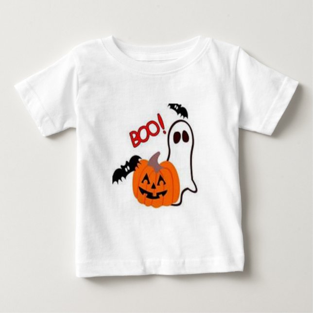 CAMISETA PARA BEBÊ HALLOWET SHIRT BOO KIDS TOPO PRETO E BRANCO (Frente)