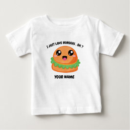 Camiseta Para Bebê Hamburger Feliz com Nome Personalizado
