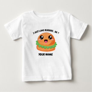 Camiseta Para Bebê Hamburger Feliz com Nome Personalizado