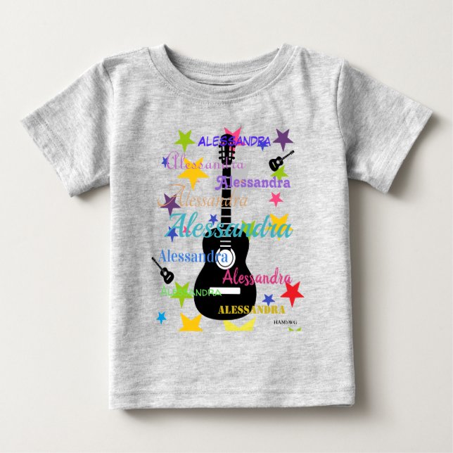 Camiseta Para Bebê HAMbyWG - Design de violão com estrelas (Frente)