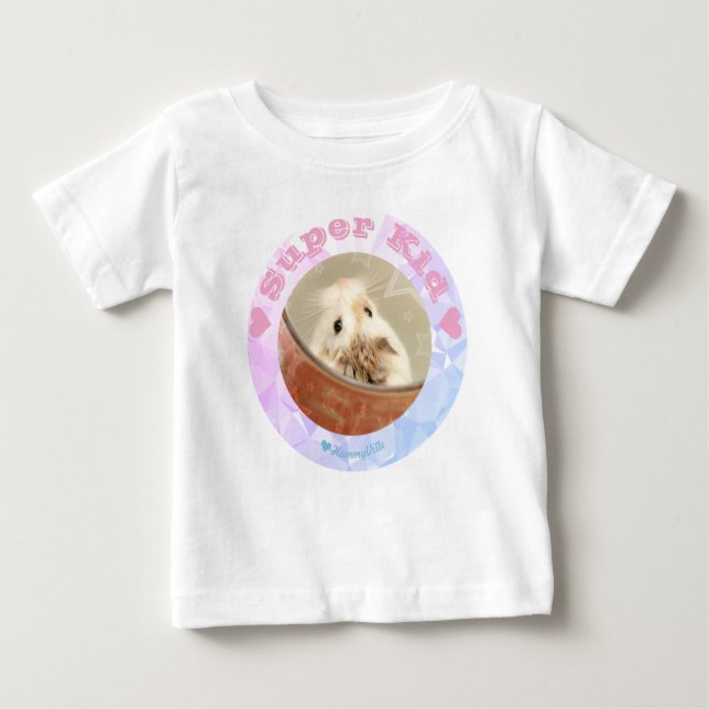 Camiseta Para Bebê HammyVille - Hamster Branco Marrom - Super Criança (Frente)