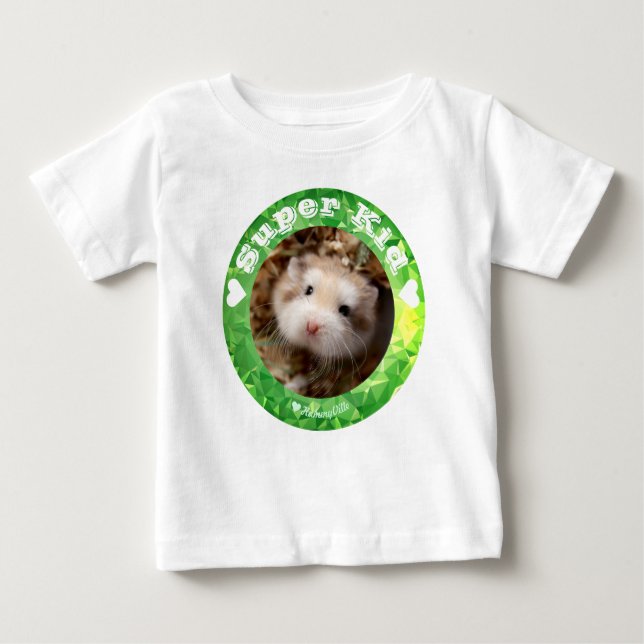 Camiseta Para Bebê HammyVille - Hamster Branco Marrom - Super Criança (Frente)