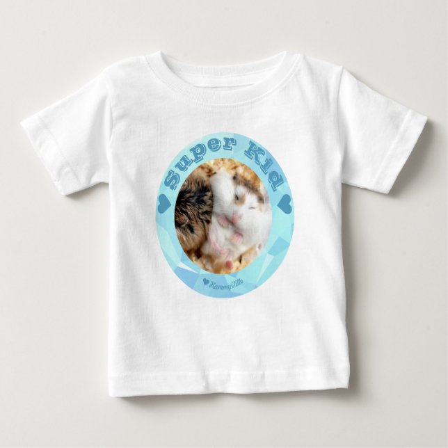 Camiseta Para Bebê HammyVille - Hamster Branco Marrom - Super Criança (Frente)