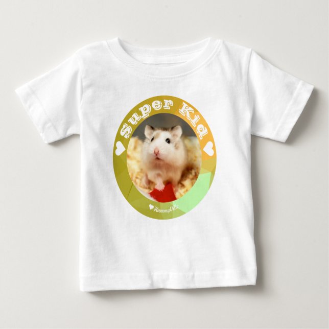Camiseta Para Bebê HammyVille - Hamster Branco Marrom - Super Criança (Frente)