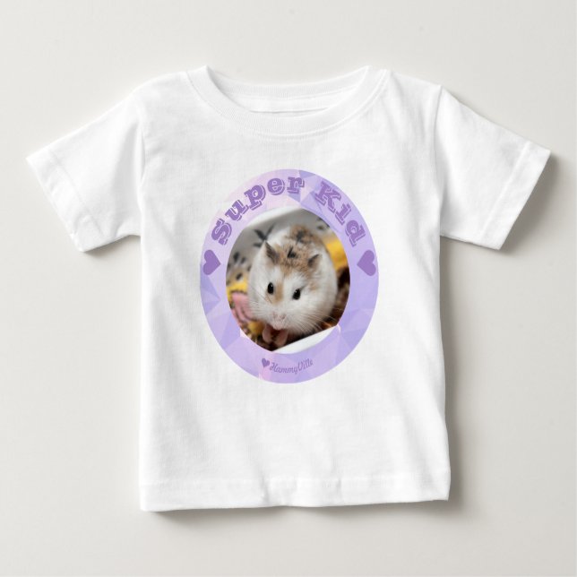 Camiseta Para Bebê HammyVille - Hamster Branco Marrom - Super Criança (Frente)