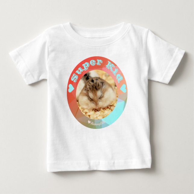Camiseta Para Bebê HammyVille - Hamster Branco Marrom - Super Criança (Frente)