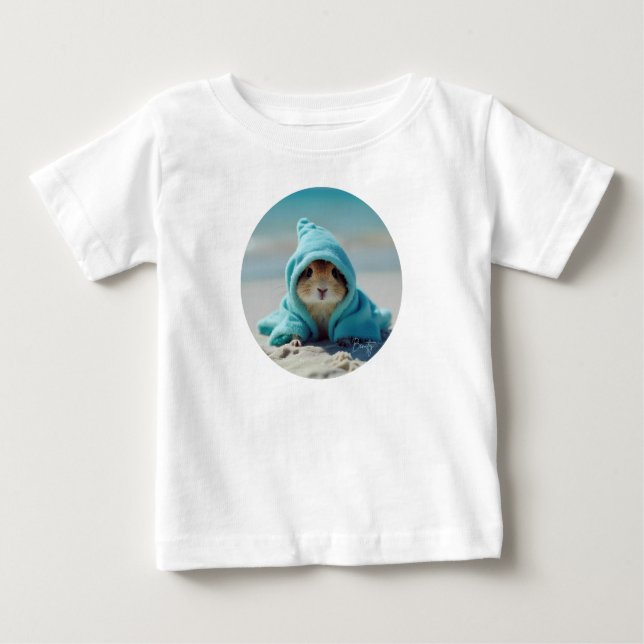 Camiseta Para Bebê Hamster Bonito no Design de Verão Adorável na Prai (Frente)