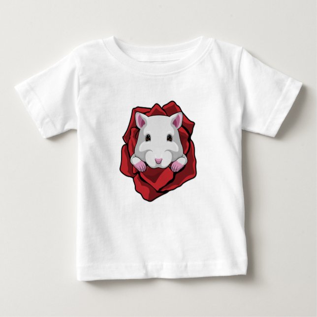 Camiseta Para Bebê Hamster com Rosa (Frente)