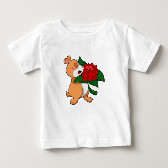 Camiseta Para Bebê Hamster com Rosa de Flor (Frente)
