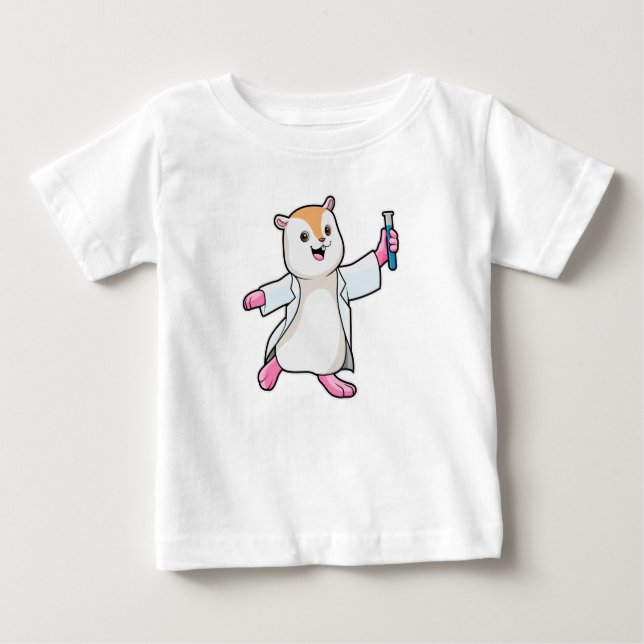 Camiseta Para Bebê Hamster como Cientista com tubo de ensaio (Frente)