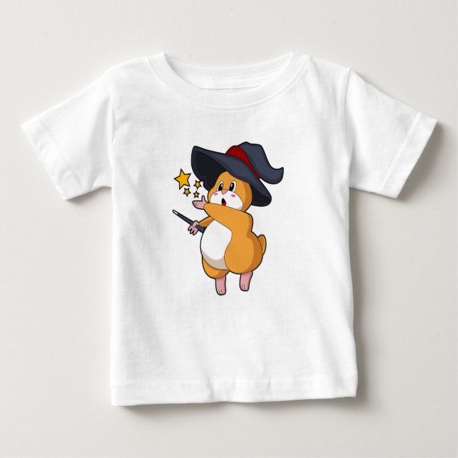 Camiseta Para Bebê Hamster como Feiticeiro com varinha mágica (Frente)
