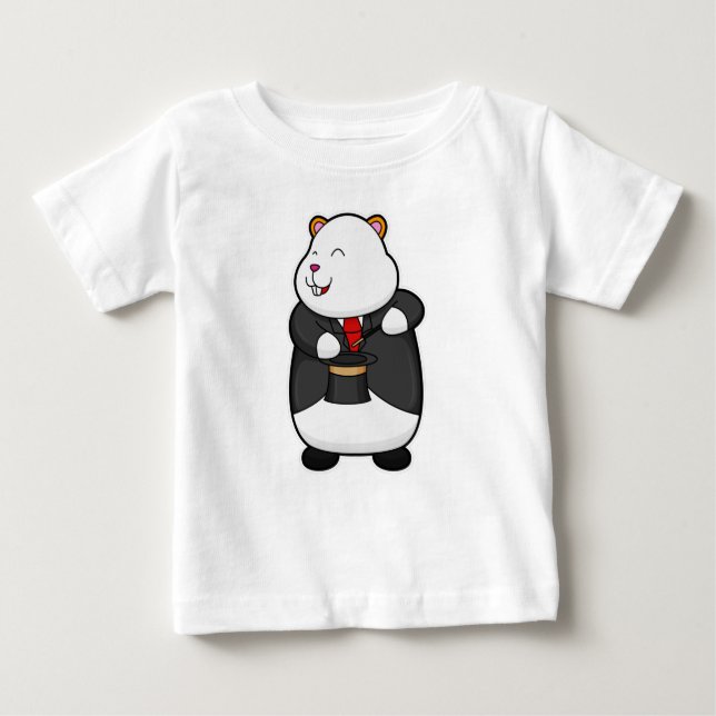 Camiseta Para Bebê Hamster como mágico com varinha mágica e chapéu (Frente)