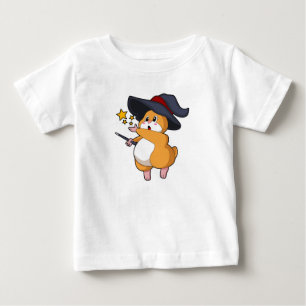 Camiseta Para Bebê Hamster como Mago com Varinha Mágica