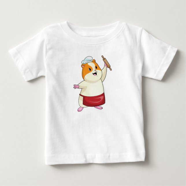 Camiseta Para Bebê Hamster como padeiro com rolo de massa (Frente)