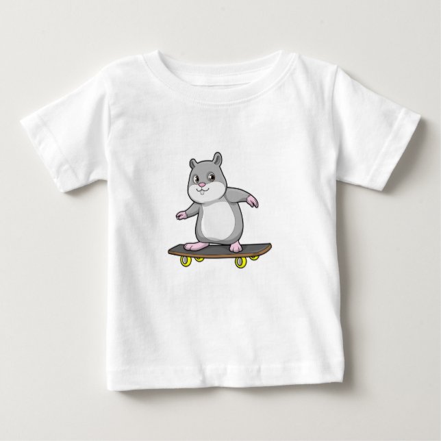 Camiseta Para Bebê Hamster como Patinador com skate (Frente)