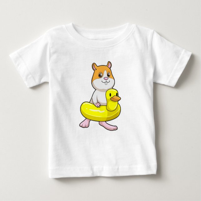 Camiseta Para Bebê Hamster em Beach com Duck como anel de Natação (Frente)