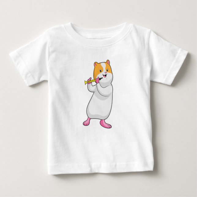Camiseta Para Bebê Hamster em Música com Flute (Frente)
