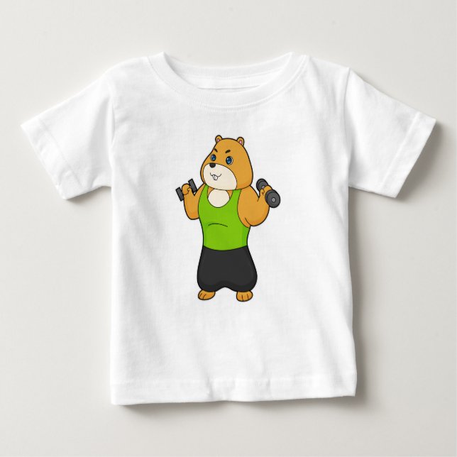 Camiseta Para Bebê Hamster Malhação Dumbbell (Frente)