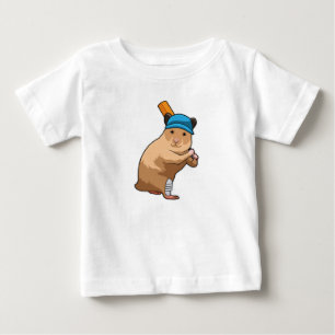 Camiseta Para Bebê Hamster no Cricket com morcego de Cricket