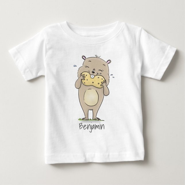 Camiseta Para Bebê Hamster sorridente e bonito com desenho animado de (Frente)