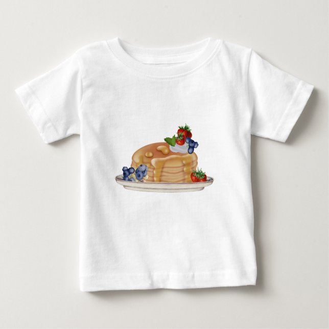 Camiseta Para Bebê Hand Drawn Pancakes Berries Breakfast Food (Frente)