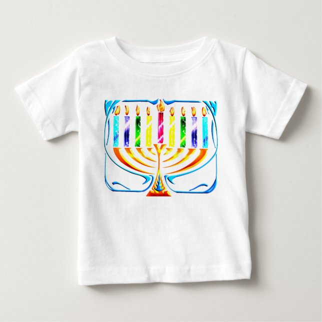 Camiseta Para Bebê Hanukkah Menorah - Chanukah Menorah (Frente)