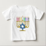 Camiseta Para Bebê Hanukkah Rainbow Candles Dourados Menorah<br><div class="desc">Você está vendo The Lee Hiller Designs Collection of Home and Office Decor,  Roupa,  Gifts and Coleções. As Designs incluem Lee Hiller Photoographic e Mixed Media Digital Art Collection. Você pode ver sua fotografia da Nature em http://HikeOurPlanet.com/ e seguir seu blog de caminhada no Hot Primavera National Park.</div>