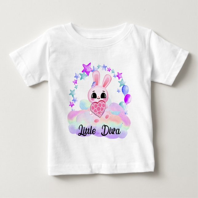Camiseta Para Bebê Happiness magic sweet bunny in the rainbow (Frente)