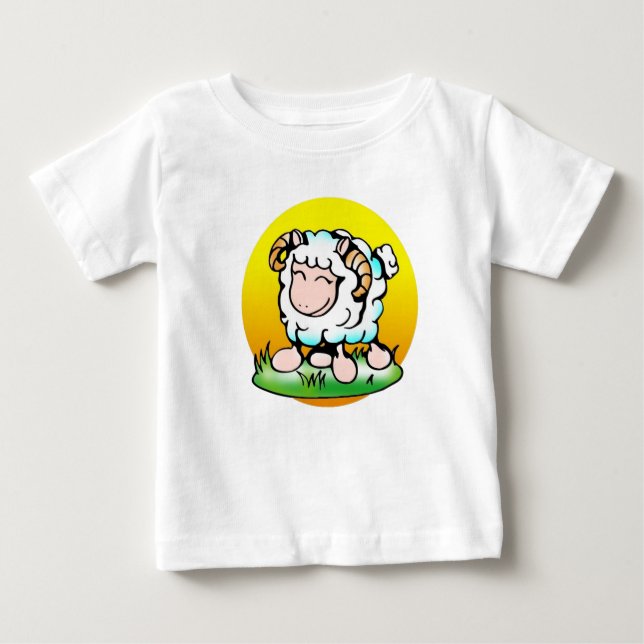 Camiseta Para Bebê Happy Aries Ram Cartoon sobre Grass (Frente)