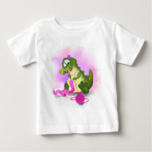 Camiseta Para Bebê Happy Crocodilo Knits Pink Scarf - Pintura Engraç