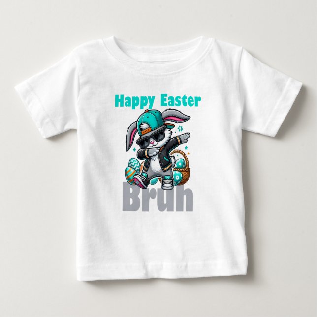 Camiseta Para Bebê Happy Easter Bruh, Easter Bunny Dabbing  (Frente)