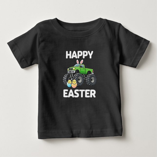 Camiseta Para Bebê Happy Easter Monster Truck Kids Holiday (Frente)